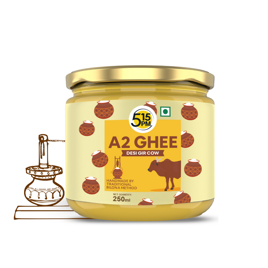 5:15PM A2 Ghee Organic | 100% Desi A2 Gir Cow Ghee | Traditional Vedic Bilona Method | Handmade Curd Churned| Pure A2 Cow Ghee, Natural & Healthy| Lab Tested & Certified -  250ml