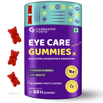 Carbamide Forte Eye Gummies | Lutein and Zeaxanthin Eye Supplements with Astaxanthin, Veg DHA and Vitamin C for Vision Support & Eye Health - Cranberry Flavour - 60 Veg Gummies
