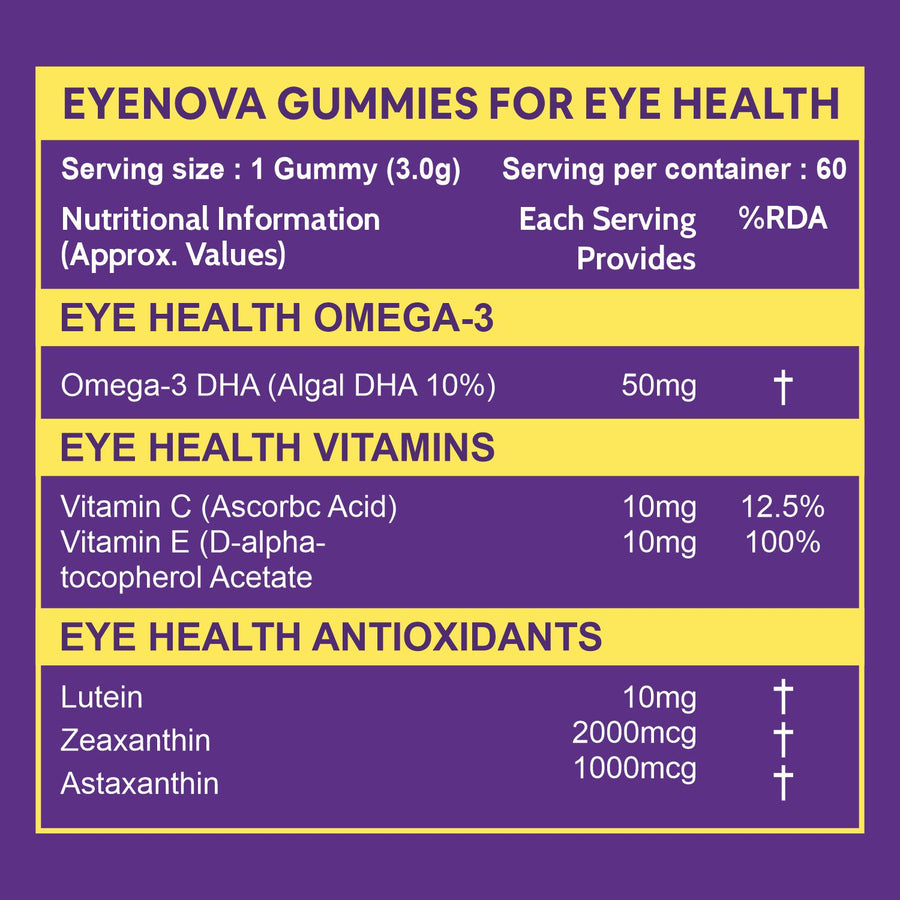 Carbamide Forte Eye Gummies | Lutein and Zeaxanthin Eye Supplements with Astaxanthin, Veg DHA and Vitamin C for Vision Support & Eye Health - Cranberry Flavour - 60 Veg Gummies