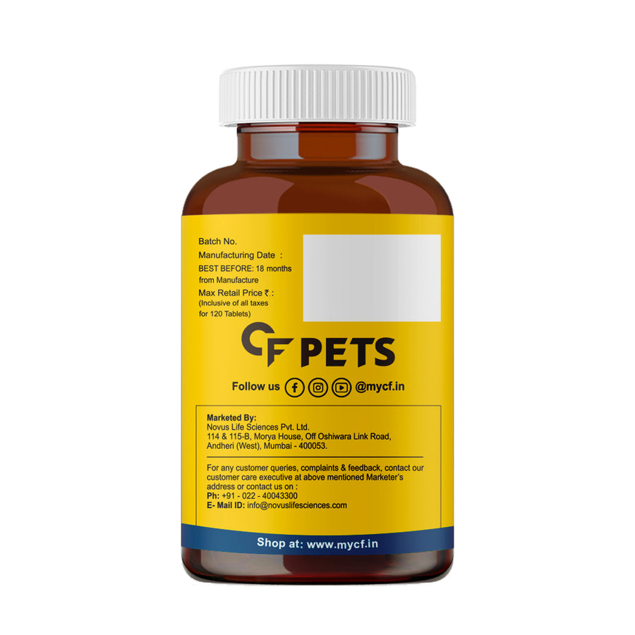 CF Pets Chewable Multivitamin Tablets for Dogs with 23 Essential Vitamins & Minerals for Healthy Skin, Heart, Brain, Digestive System & Joint Function | Chicken Flavour - 120 Tablets
