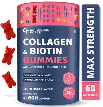 Carbamide Forte Collagen & Biotin Gummies| Collagen Supplements for Women & Men for Skin & Hair  - Mixed Fruit Flavour - 60 Gummies