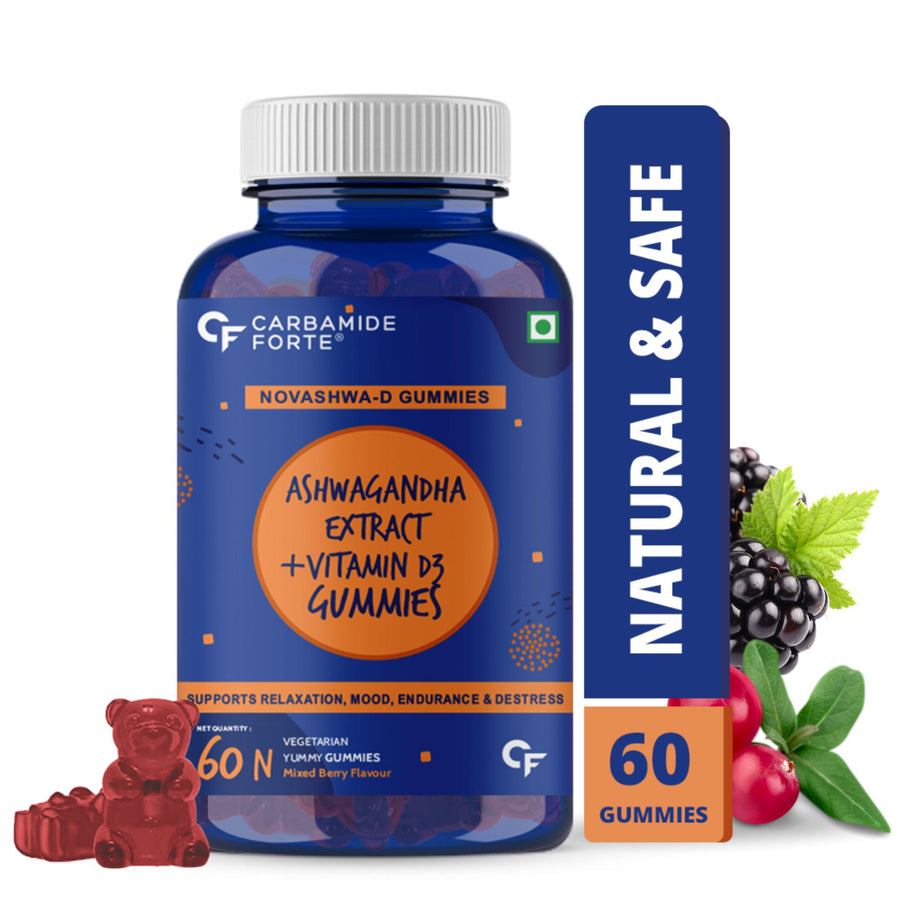 CF Ashwagandha Gummies with Vitamin D3 for Relaxation & Focus | Mixed Fruit Flavour - 60 Vegan Gummies