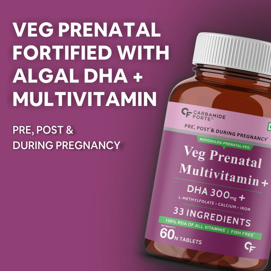 Carbamide Forte Veg Prenatal Multivitamin for Pregnancy with DHA 300mg Multivitamin for Women- 60 Tablets