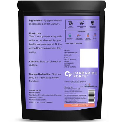 Carbamide Forte Jamun Seeds Powder for Healthy Blood Sugar Levels, Blood Purification & Detoxification | 100% Natural with No Added Preservatives - 250g