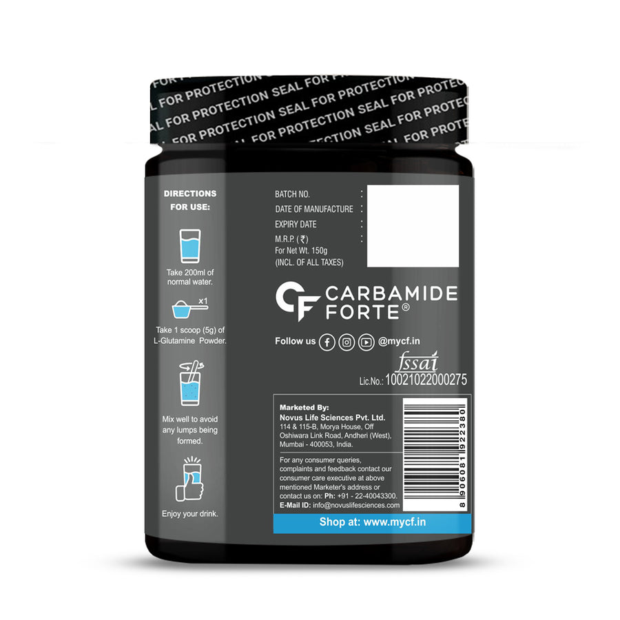 Carbamide Forte L Glutamine Powder 5000mg | L Glutamine Supplement for Men - Unflavoured - 30 SERVINGS - 150g
