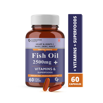 Carbamide Forte Fish Oil 2500mg- 60 Capsules| (Omega 3 1500mg; 900 mg EPA and 600mg DHA Per Serving) Capsule For Men & Women with Biotin, Vitamin D, Vitamin K2-MK7