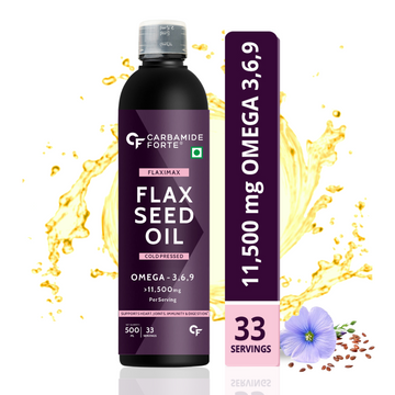 CF Cold Pressed Flax Seed Oil with 11500mg Omega 3 6 9 Per Serving for Eating, Skin & Hair Growth - 500ml Vegetarian Oil
