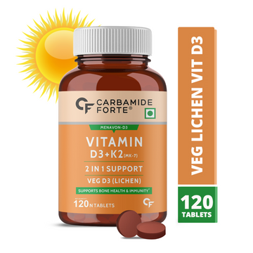 CF Vitamin D3 K2 MK7 | Plant Based Veg Vitamin D3 Supplement Lichen Source with Vitamin K2 MK7 Menaquinone - 120 Veg Tablets