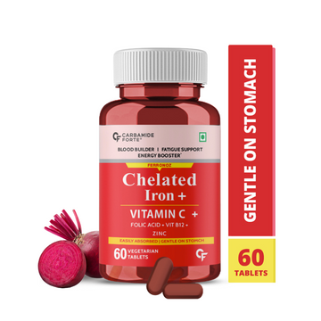 CF Chelated Iron Supplement For Women and Men with Vitamin C, B12, Folic Acid & Zinc - 60 Veg Tablets
