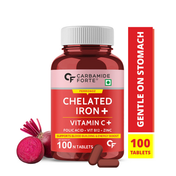 CF Chelated Iron Supplement For Women and Men with Vitamin C, B12, Folic Acid & Zinc - 100 Veg Tablets
