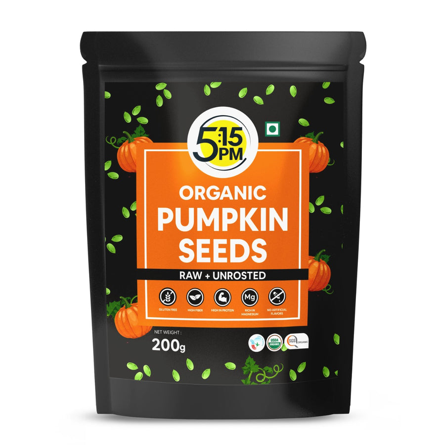 5:15PM Organic Pumpkin Seeds 200gm| Raw Pumpkin Seeds for eating | Immunity Booster Seeds | 100% Organic, Pure, Natural & Unroasted Seeds– 200g