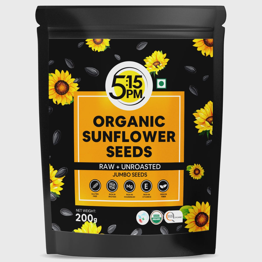 5:15PM Organic Sunflower Seeds 200gm | Raw Sunflower Seeds for eating |High in Protein & Fibre | 100% Organic, Natural, Raw & Unroasted Seeds– 200g