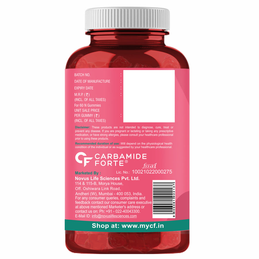 Carbamide Forte Veg Collagen Support Gummies| Collagen Supplements for Women & Men for Skin & Hair - Mango Flavour - 60 Gummies